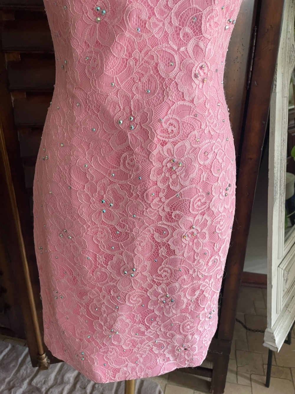 New As Is Strapless Pink Lace Cocktail Dress Embellished Sweetheart Neckline 6 - Picture 3 of 14
